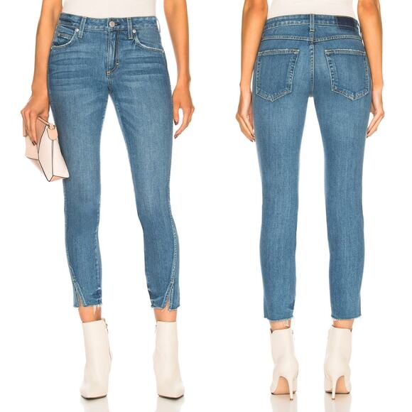 AMO Twist with Fray Blue Jay Cropped Raw Hem High Rise Everyday Classic Jeans - Picture 1 of 11